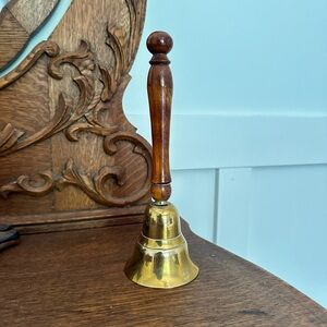 Vintage Solid Brass Wooden Handle Dinner Bell / School Bell